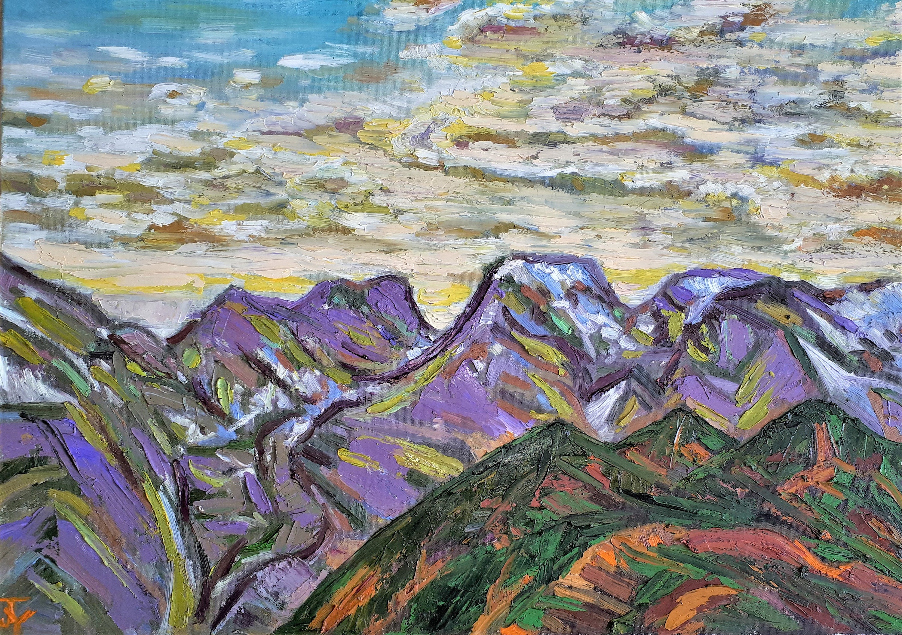オリジナル油絵、西海岸ロッキー山脈、70 x 50 cm、2009217 - Etsy 日本