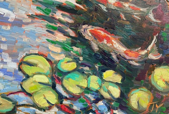 オリジナル油絵、睡蓮の池、16x20、220216 - Etsy 日本
