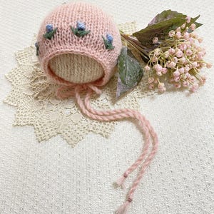 Baby Embroidery Alpaca knit hat, Newborn alpaca bonnets, Girl hat, Newborn Photography, Knit Bonnet, Photo prop bonnets, Chrishtening, RTS