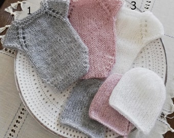 Newborn prop baby outfit Newborn onesie set Photo prop set Newborn Romper Bodysuit Newborn Photography Knit Baby Pastel Knitted mohair set