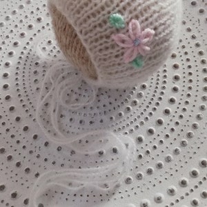 Newborn mohair embroidery bonnet Newborn knit bonnet Knit mohair bonnet Newborn photo prop Classic embroidery bonnet Newborn prop bonnet