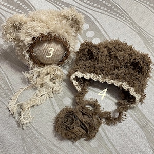 Newborn fuzzy bear bonnet Newborn knit bonnet Knit bear mohair bonnet Newborn photo prop Bear hat Newborn prop bonnet Bear bonnet Animal RTS