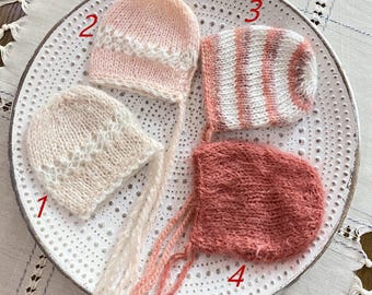 4 colors Newborn knit hats Newborn knit bonnets Baby hat Knit newborn bonnet Photo prop bonnets Baby girl bonnets Newborn photography RTS