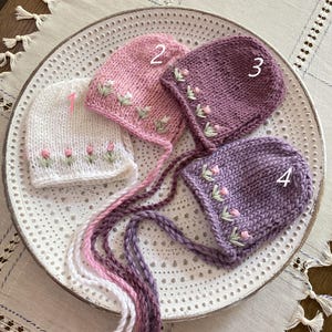 Newborn Embroidery Alpaca knit hats Baby flower bonnets Girl hats Baby embroidery knit Bonnet Photo prop baby bonnets Newborn photography