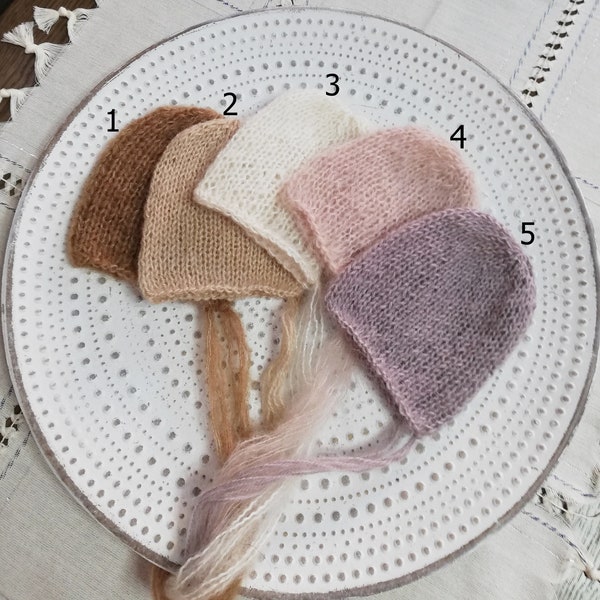 Newborn photo prop bonnet Newborn knit mohair bonnet Knit mohair bonnet Newborn photo prop Classic knit bonnet Newborn prop bonnet RTS