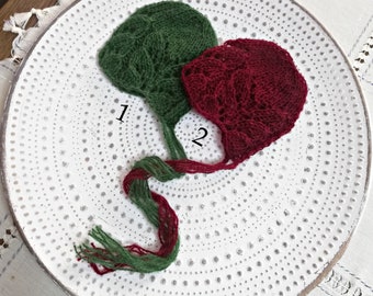 Christmas Newborn Bonnet Lace knit mohair bonnet Baby bonnet Hats Knit lace bonnets Baby Girl Boy Bonnets Knitted lace newborn bonnets RTS