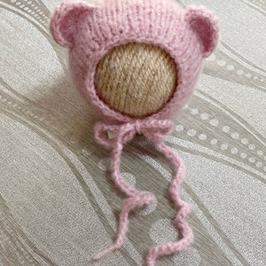 Newborn alpaca bear bonnet Newborn knit bonnet Knit bear alpaca bonnet Newborn photo prop Bear hat Newborn prop bonnet Bear bonnet  RTS