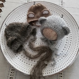 Newborn mohair bear bonnet Newborn knit bonnet Knit bear mohair bonnet Newborn photo prop Bear hat Newborn prop bonnet Bear bonnet Animal