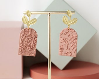 Pink Floral Earrings, DOME earrings, Arch Earrings, Plant Inspired Earring, Dangle Earrings, Sister Gift, Mother Gift