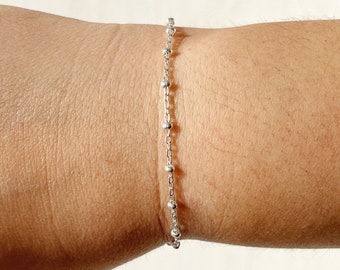 Sterling Silver Satellite Bracelet, Dainty Silver Bead Chain, Thin Silver Bracelet, 925 Sterling Silver, Unique Unisex Gift