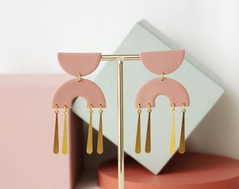 Pink Polymer Clay Earrings, HELEN earrings, Arch Earrings, Art Deco Inspired Earring, Dangle Earrings, Sister Gift, Mother Gift