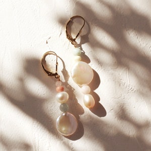 Mismatched Pearl Earrings, Leverback Pearl Earrings, 14K Gold Filled, Tarnish Resistant, Bridal Earrings, Wedding Earrings, Gift for Her
