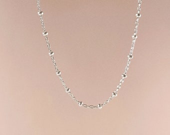 Sterling Silver Satellite Necklace, Silver Necklace Chain, Dainty Bead Chain, Layering Necklace, 925 Sterling Silver, Ball Chain Necklace