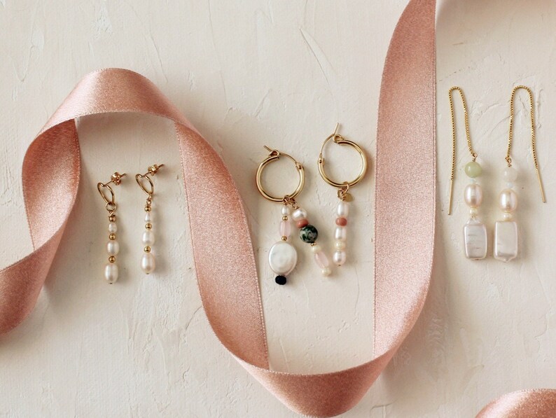 Heart Pearl Drop Earrings, Gold Filled, Freshwater Pearl Earrings, Tarnish Resistant, Bridesmaid Earring, Bridal Earrings, Dainty earrings image 5
