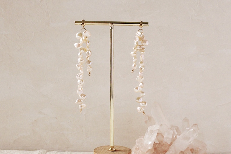 Long Pearl Drop Earrings, Statement Freshwater Pearl Earrings, 14K Gold Filled, Tarnish Resistant, Wedding Earrings, Bridal Earrings image 2