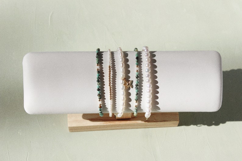 Dainty turquoise bracelet, Delicate Gemstone Bracelet, 14K Gold Filled, Tarnish Resistant, Stackable Green Bracelet, Minimalist Bracelet image 8