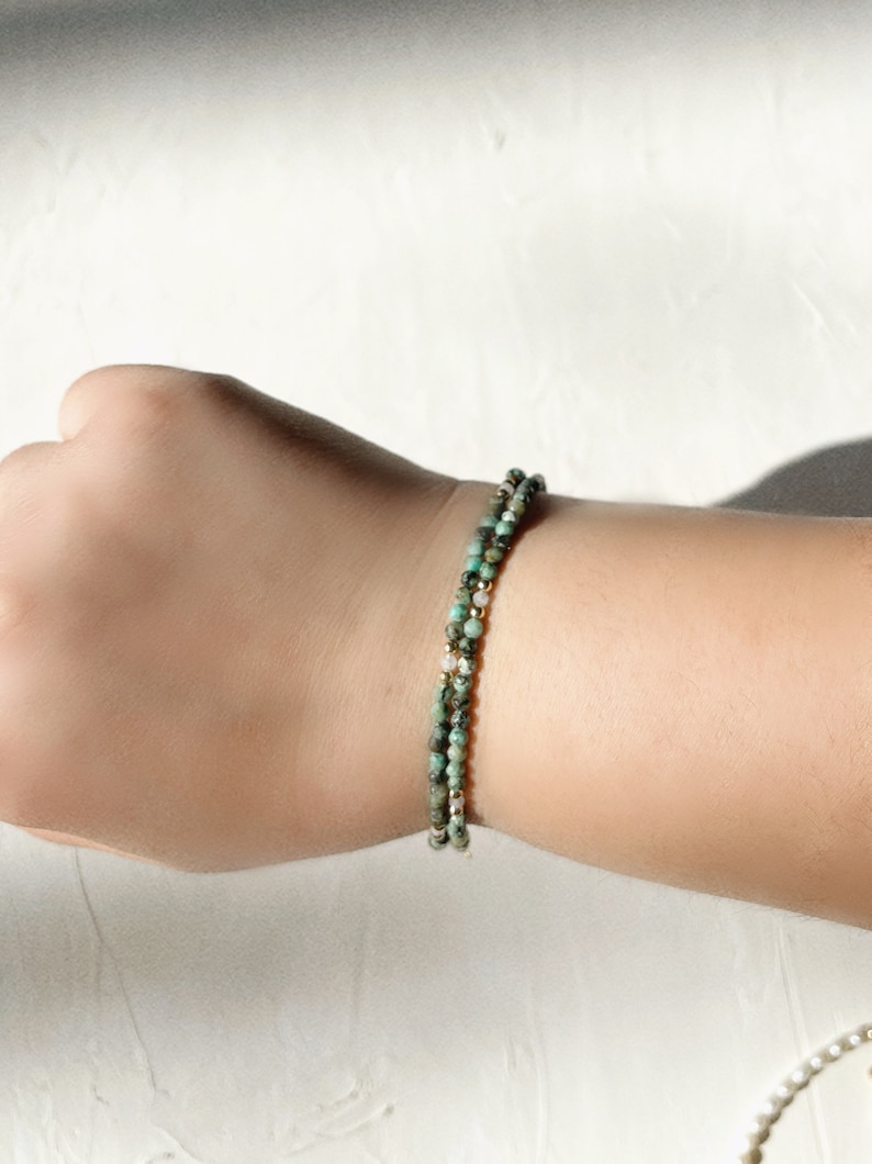 Dainty turquoise bracelet, Delicate Gemstone Bracelet, 14K Gold Filled, Tarnish Resistant, Stackable Green Bracelet, Minimalist Bracelet image 1