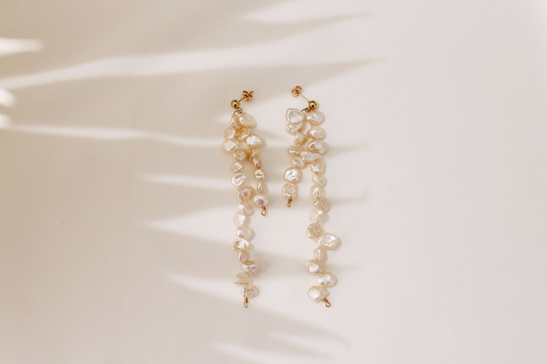 Long Pearl Drop Earrings, Statement Freshwater Pearl Earrings, 14K Gold Filled, Tarnish Resistant, Wedding Earrings, Bridal Earrings image 3
