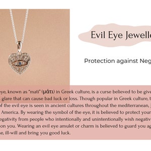 Silver Evil Eye Heart Necklace, Sterling Silver Heart Pendant, Protection Charm, Dainty, Waterproof, Nazar Necklace, Traveler's Gift image 3