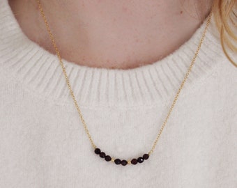 Dainty Garnet Necklace, January Birthstone, 14K Gold Filled, Tarnish Resistant, Garnet Bar Necklace, Gift for Her