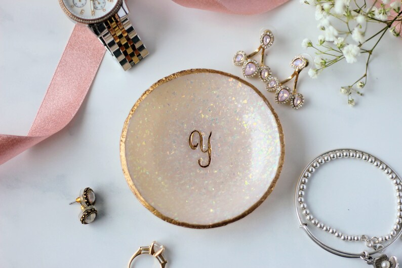 Personalized Monogram Opal Ring Dish Bridesmaid Gift Bridal Gift Wedding Ring Dish Trinket Tray Customized Ring Plate Small Photo Prop