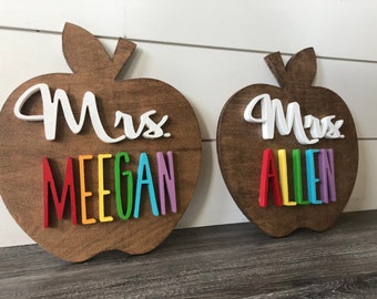 Teacher gifts + teacher name wood sign + custom teacher gift + apple teaching decor +