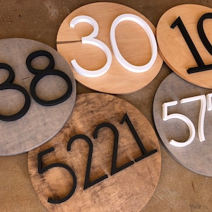 Round Address Sign: Custom Stained Wood, Porch Decor (12")