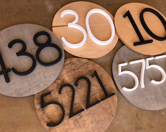 Round Address Sign: Custom Stained Wood, Porch Decor (12&quot;)