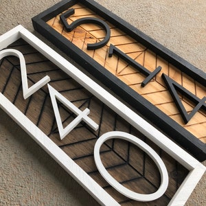 Vertical Wood Address Sign: Farmhouse Herringbone Number Plaque