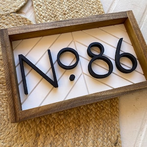 Chevron Wood Address Sign: Modern Farmhouse Number Plaque