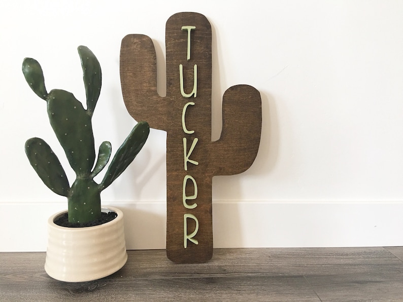 Wooden Cactus Name Sign Rustic Cactus Wall Decor Nursery Cactus Wood Sign Custom Wood Sign Wall Decor Wall Art Handmade image 1