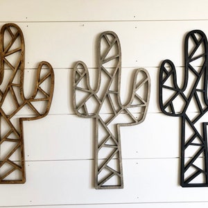 Geometric Cactus Wood Sign: Bohemian Wall Decor