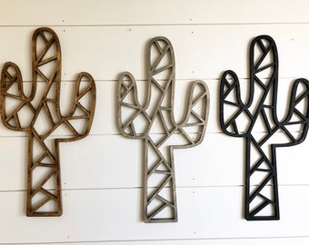 Geometric Cactus Wood Sign: Bohemian Wall Decor