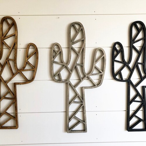 Geometric Cactus Wood Sign Bohemian Custom Modern Wall Decor Etsy