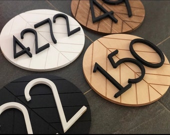 Chevron Wood Address Sign: Round Modern House Number