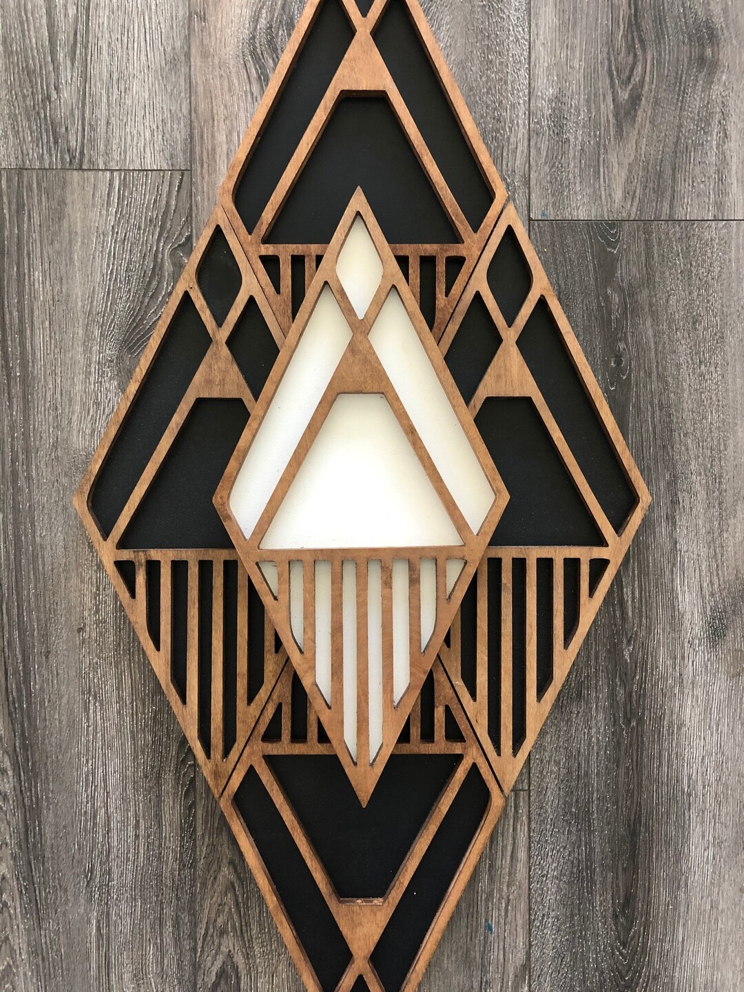 Diamond and Triangles Wood Sign Boho Wall Decor Geometric Shapes Wood