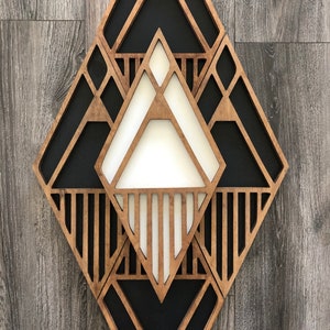 Geometric Wood Wall Art: Diamond and Triangle Boho Decor