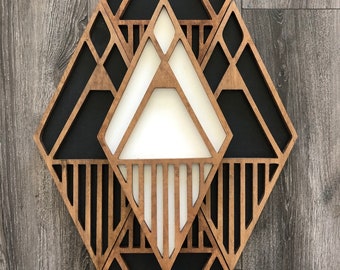 Geometric Wood Wall Art: Diamond and Triangle Boho Decor