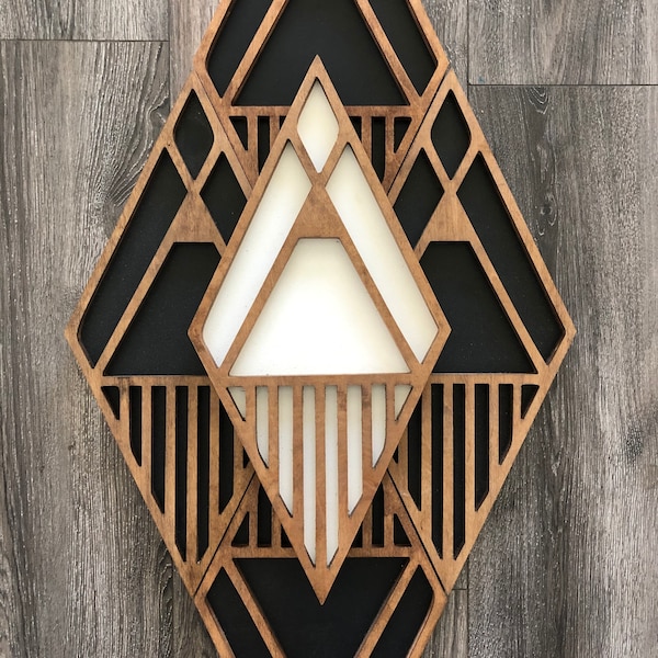 Geometric Wood Wall Art: Diamond and Triangle Boho Decor