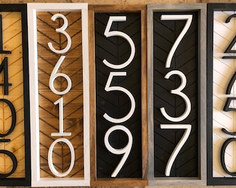 Vertical Address Sign + address plaque + house numbers + house numbers + herringbone Wood Address Home Sign + Wooden Farmhouse Number Sign