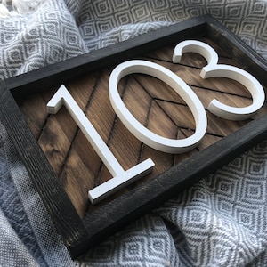 Herringbone Wood Address Sign: Farmhouse Number Plaque