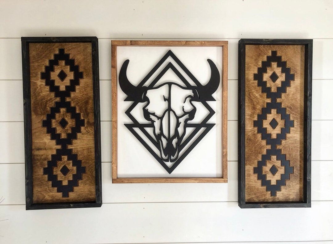 Moroccan Aztec Panels Large 26x11 Inch Bohemian Style Wall Art Modern ...