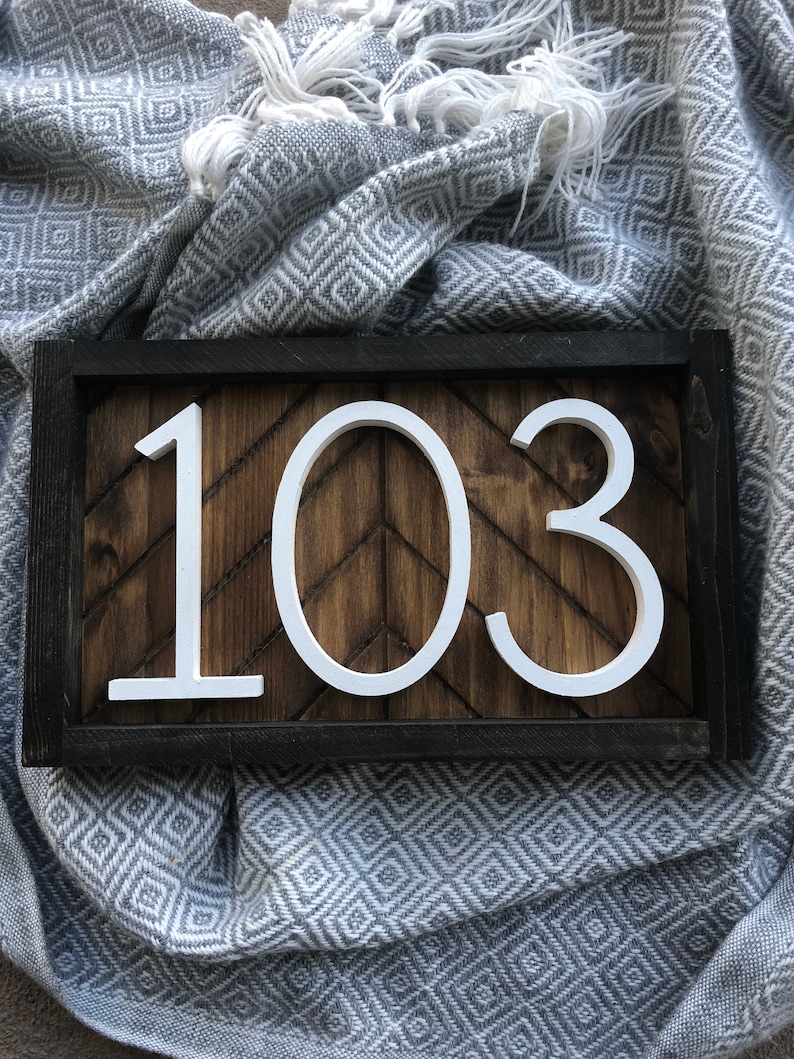 Horizontal Address Sign address plaque house numbers house numbers herringbone Wood Address Home Sign Wooden Farmhouse Number Sign image 7