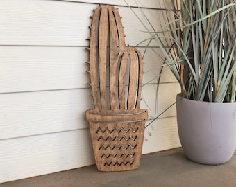 Cactus Wood Sign: Stand Alone Home Decor, 23" Tall