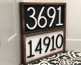 Large Horizontal Address Sign + address plaque + house numbers + house numbers + herringbone Wood Address Home Sign+ Wooden Farmhouse Number