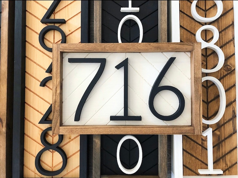 Horizontal Address Sign address plaque house numbers house numbers herringbone Wood Address Home Sign Wooden Farmhouse Number Sign image 1