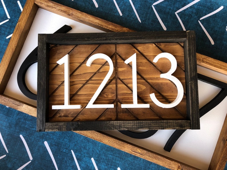 Horizontal Address Sign address plaque house numbers house numbers herringbone Wood Address Home Sign Wooden Farmhouse Number Sign image 2