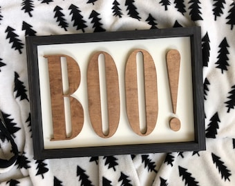 Handmade 'Boo!' Halloween Wood Sign: Farmhouse Mantle Decor