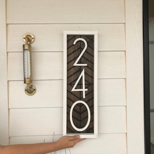 Vertical Address Sign address plaque house numbers house numbers herringbone Wood Address Home Sign Wooden Farmhouse Number Sign image 3