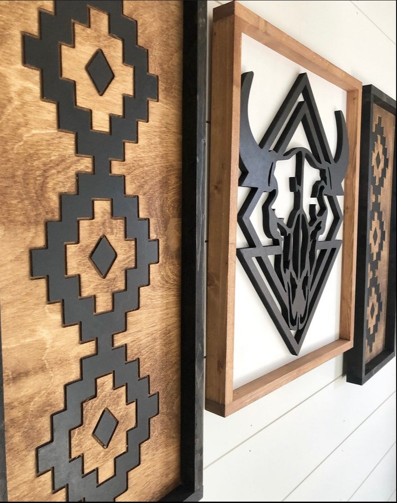 Moroccan Aztec Panels Large 26x11 Inch Bohemian Style Wall Art Modern ...